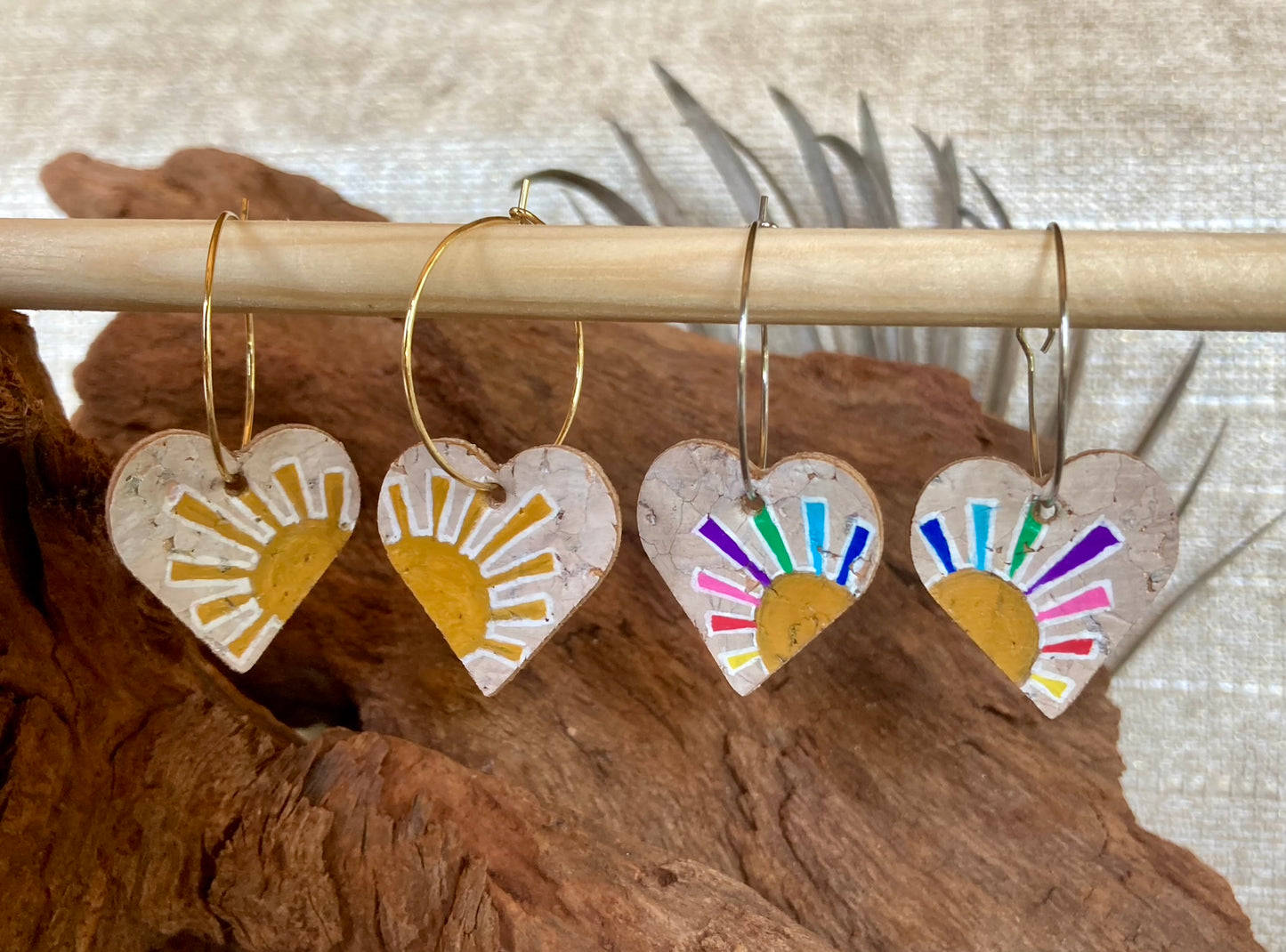 Rainbow sun earrings and yellow sunshine earrings