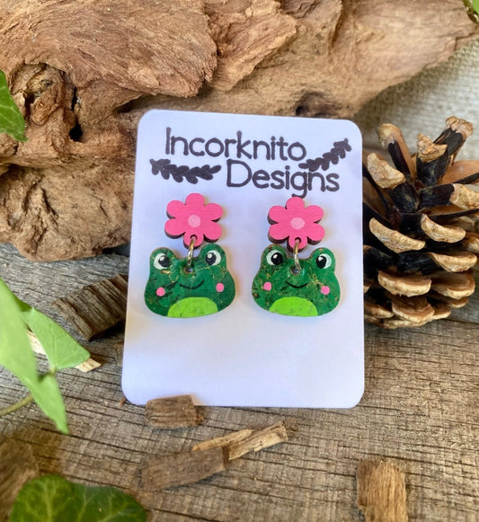 Frog Flower Stud Drop Earrings