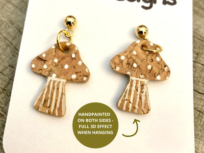 Medium Natural Toadstool Earrings