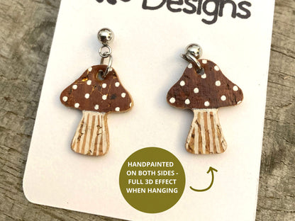 Medium Brown Toadstool Earrings