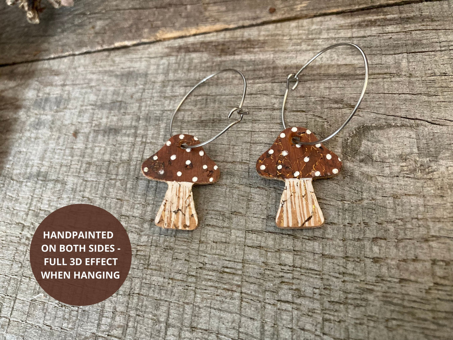 Large Brown Toadstool Hoop Earrings