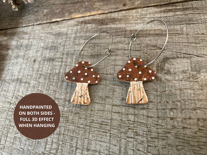 Large Brown Toadstool Hoop Earrings