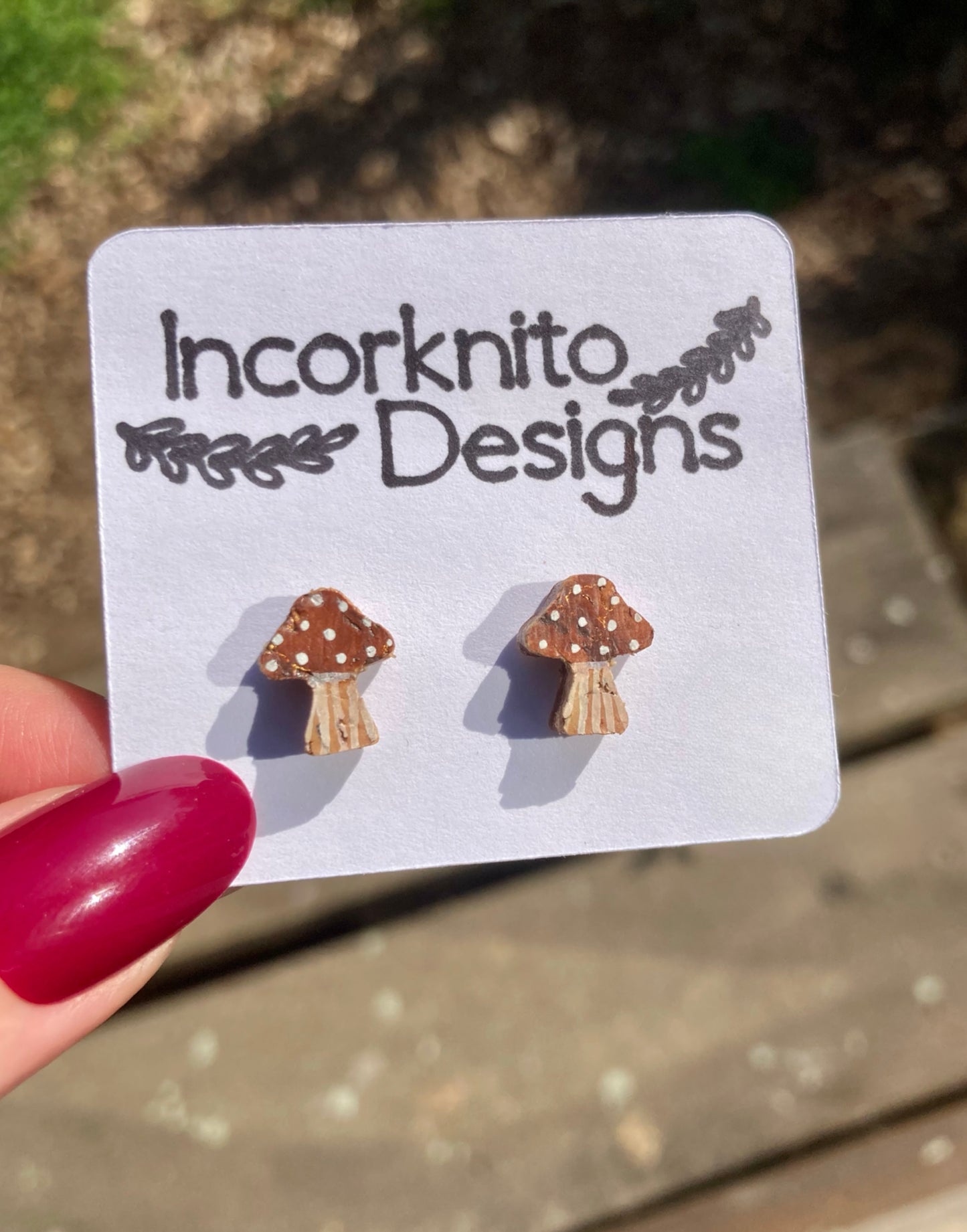 Toadstool Studs - Green, Red & Brown