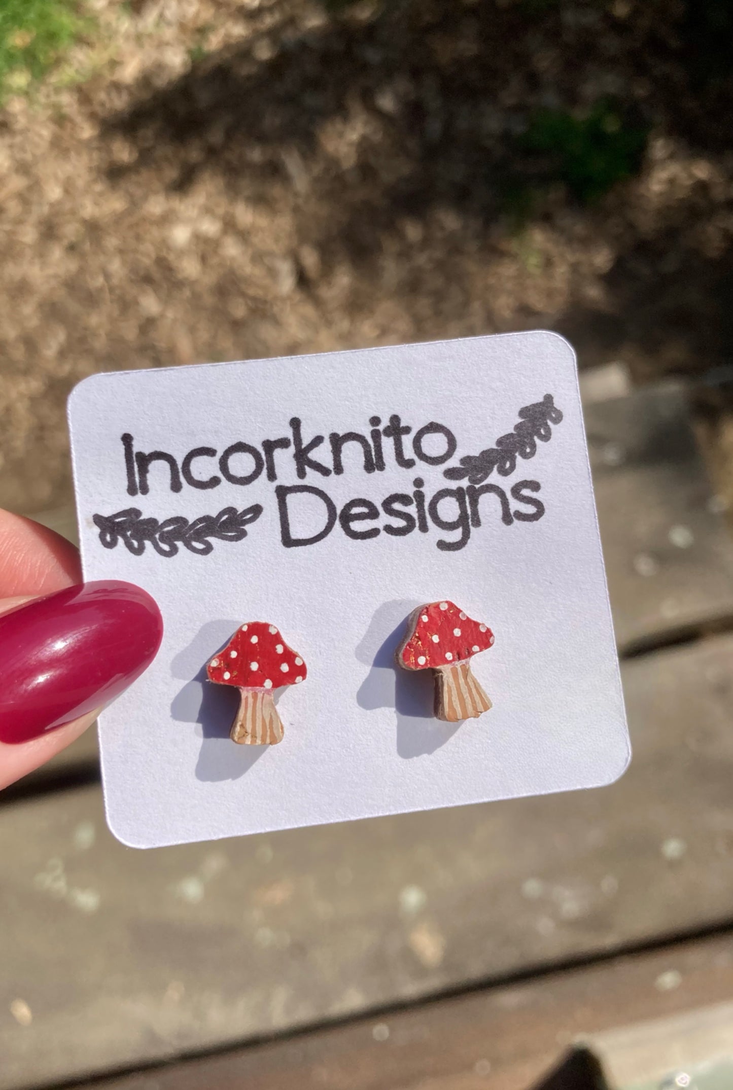 Toadstool Studs - Green, Red & Brown