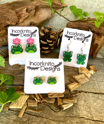 Frog Flower Stud Drop Earrings