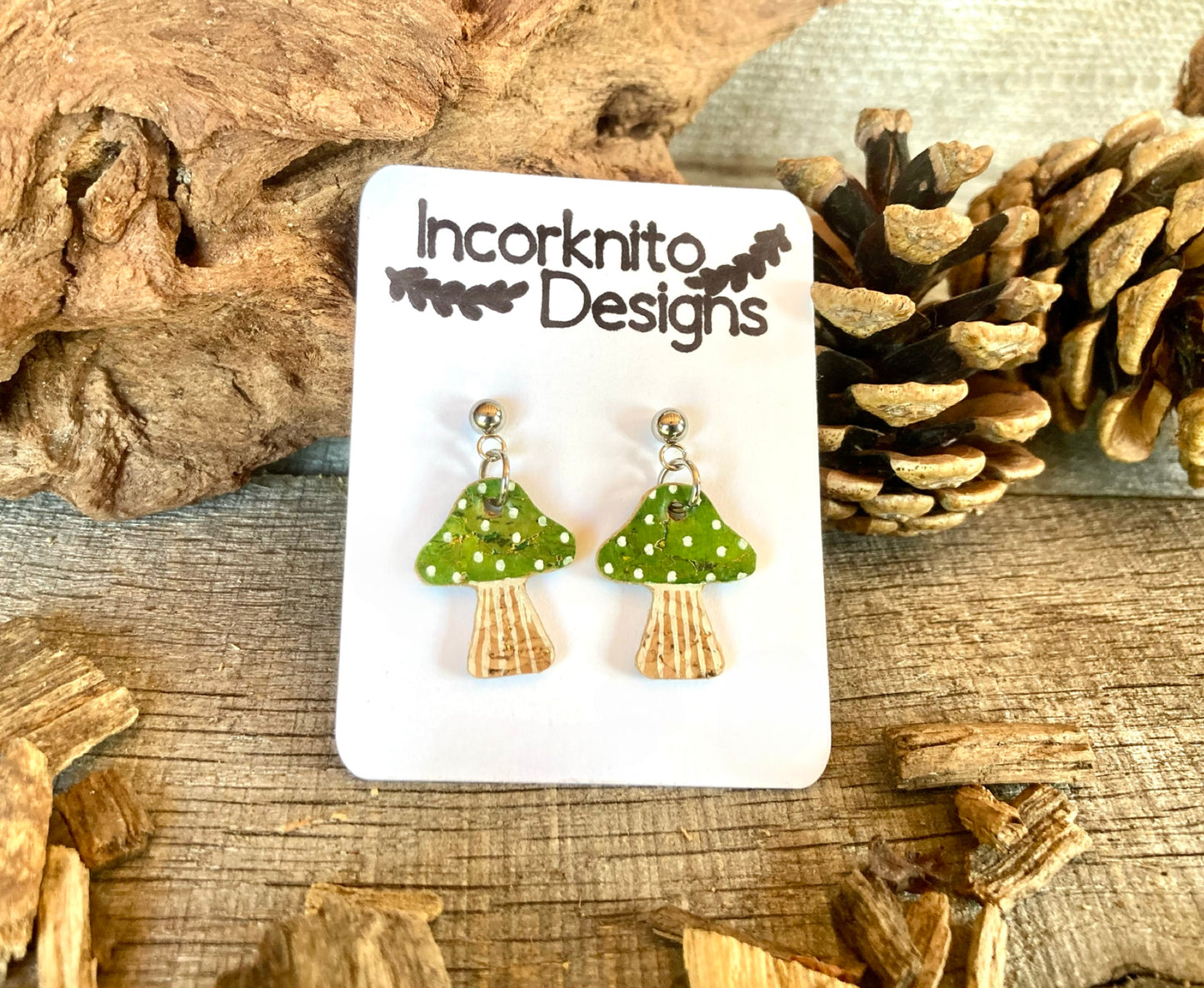 Medium Green Toadstool Earrings