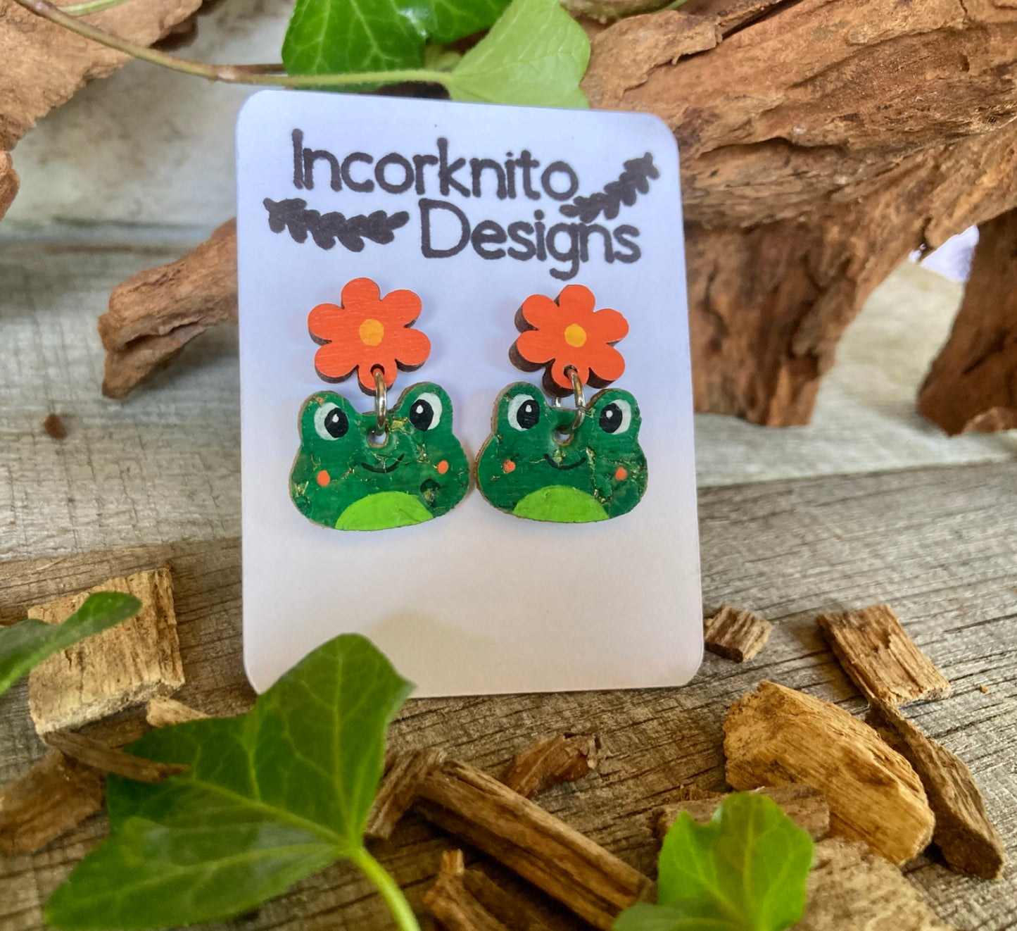 Frog Flower Stud Drop Earrings