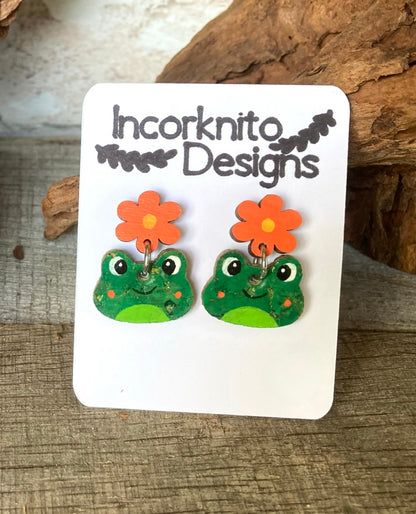 Frog Flower Stud Drop Earrings