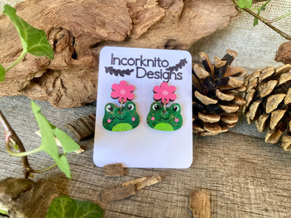 Frog Flower Stud Drop Earrings