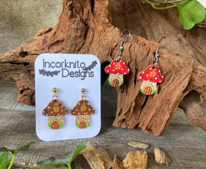 Red Fairy House Toadstool Earrings