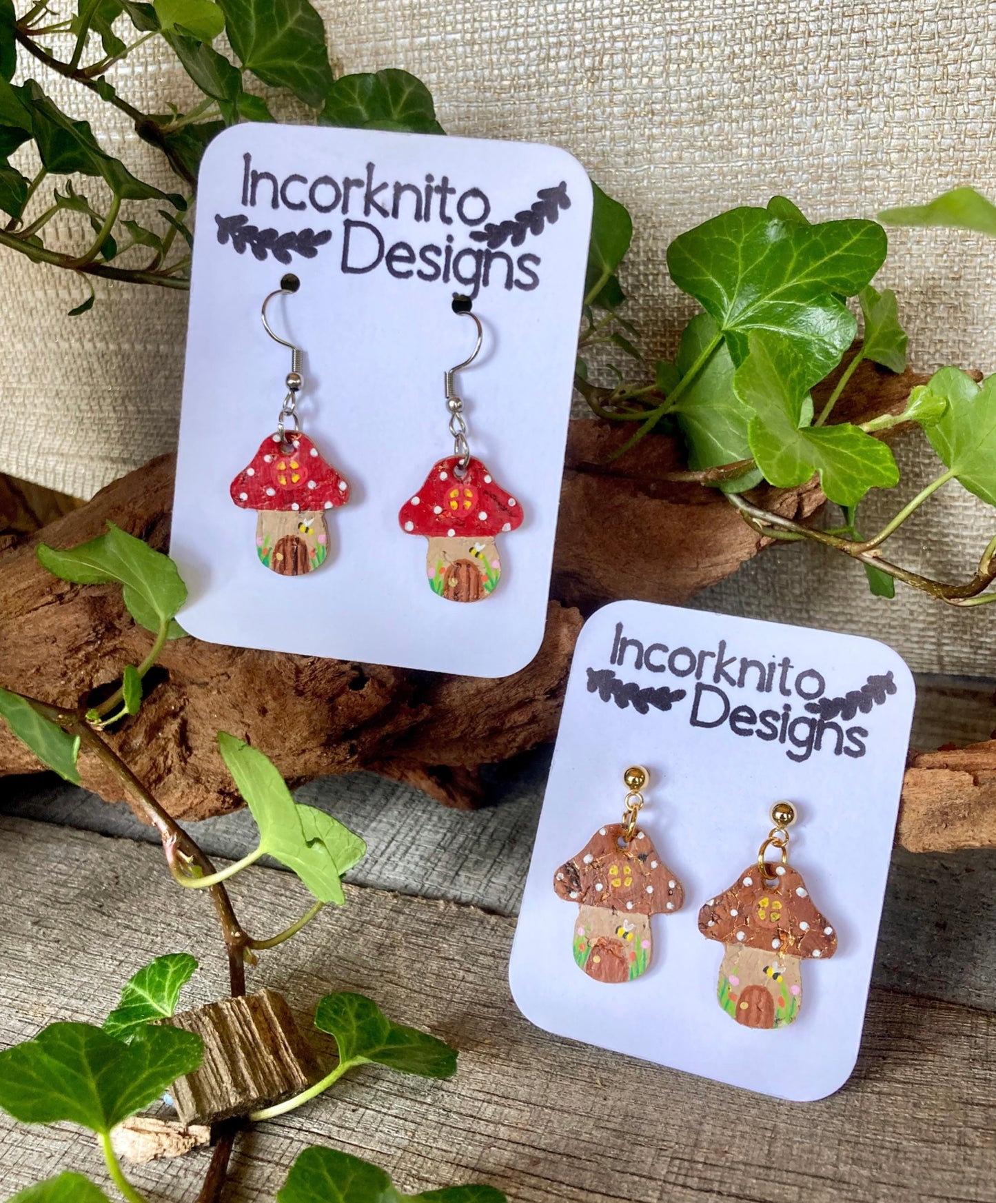 Red Fairy House Toadstool Earrings