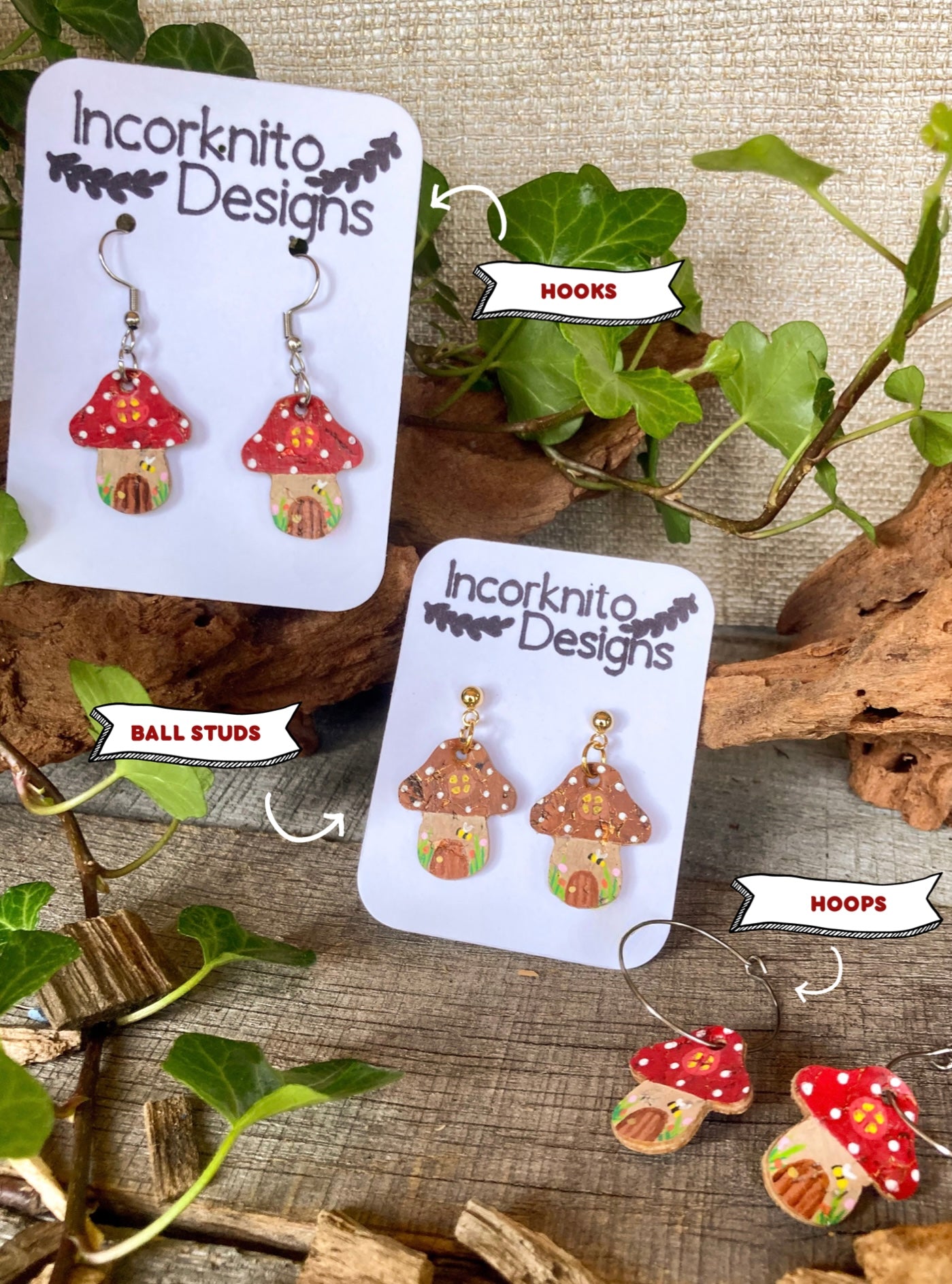 Red Fairy House Toadstool Earrings