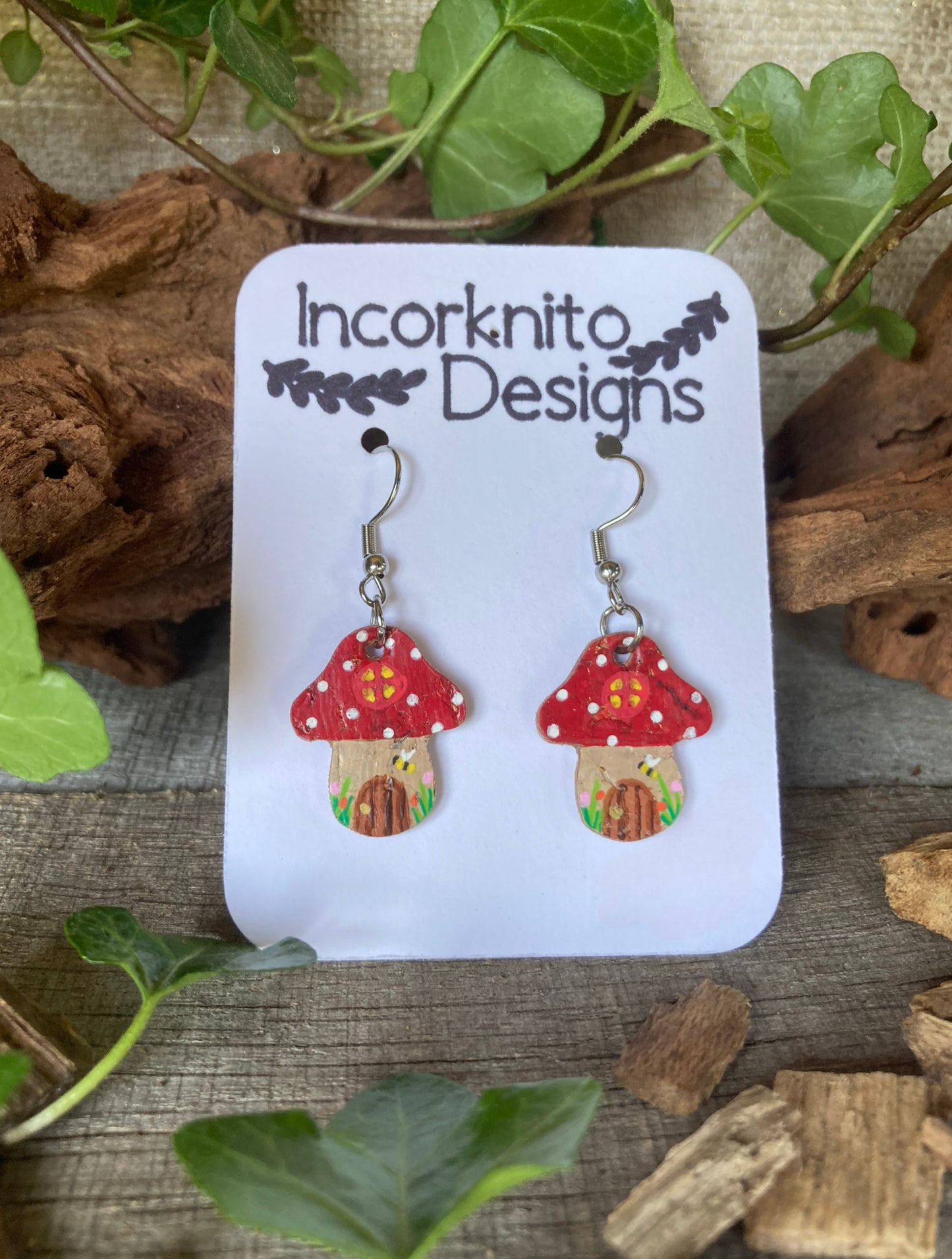 Red Fairy House Toadstool Earrings