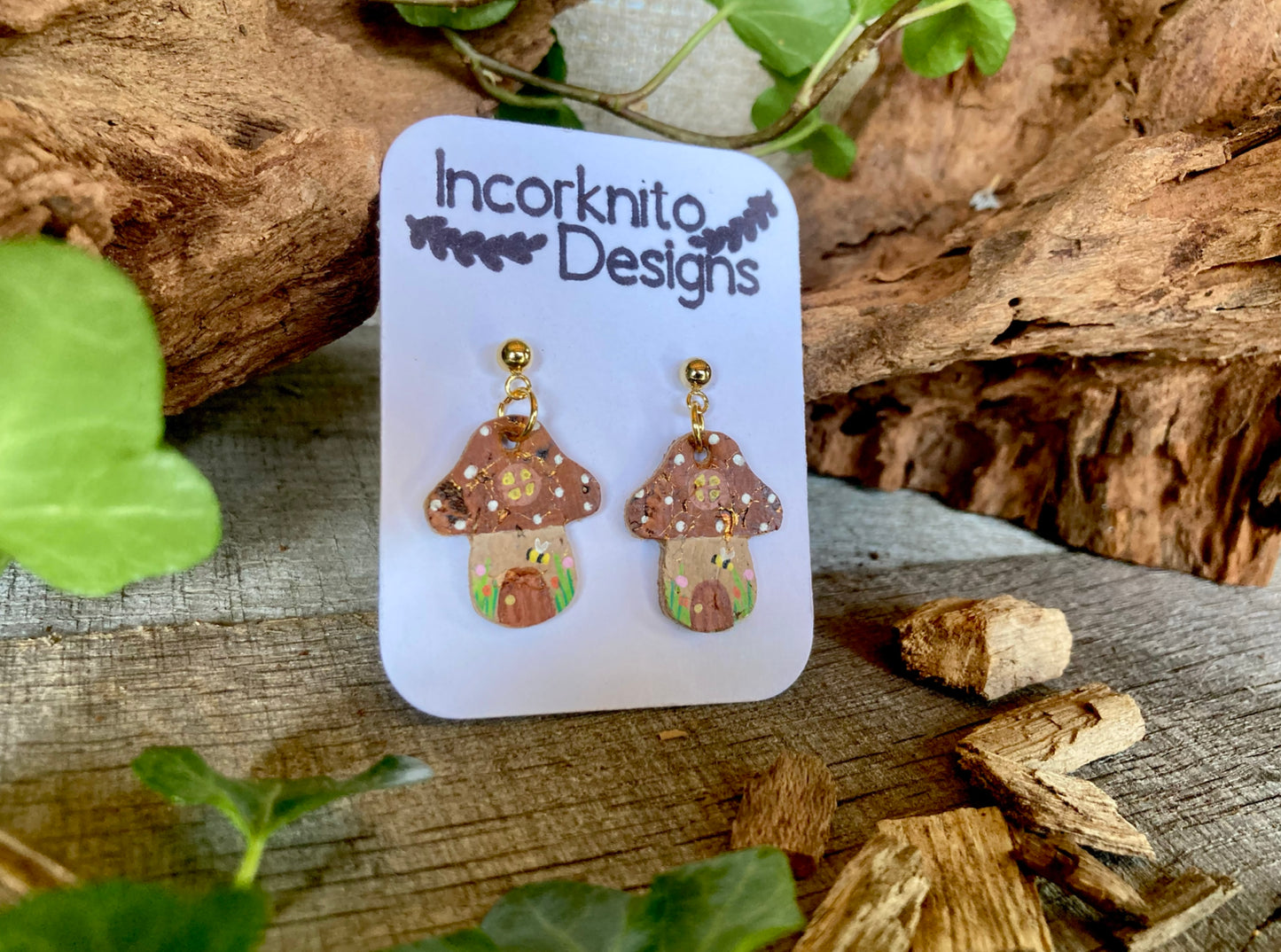 Brown Fairy House Toadstool Earrings