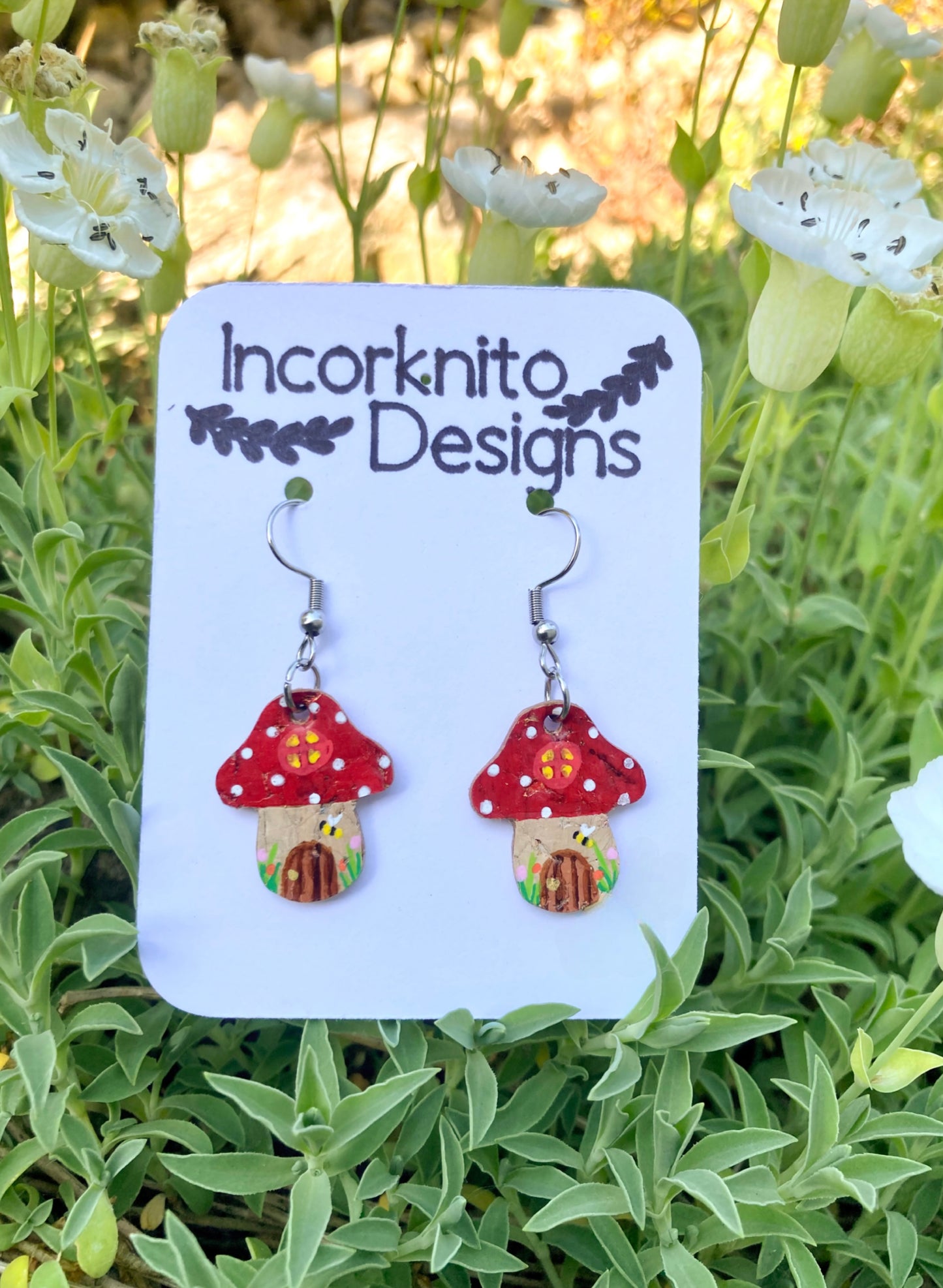 Red Fairy House Toadstool Earrings