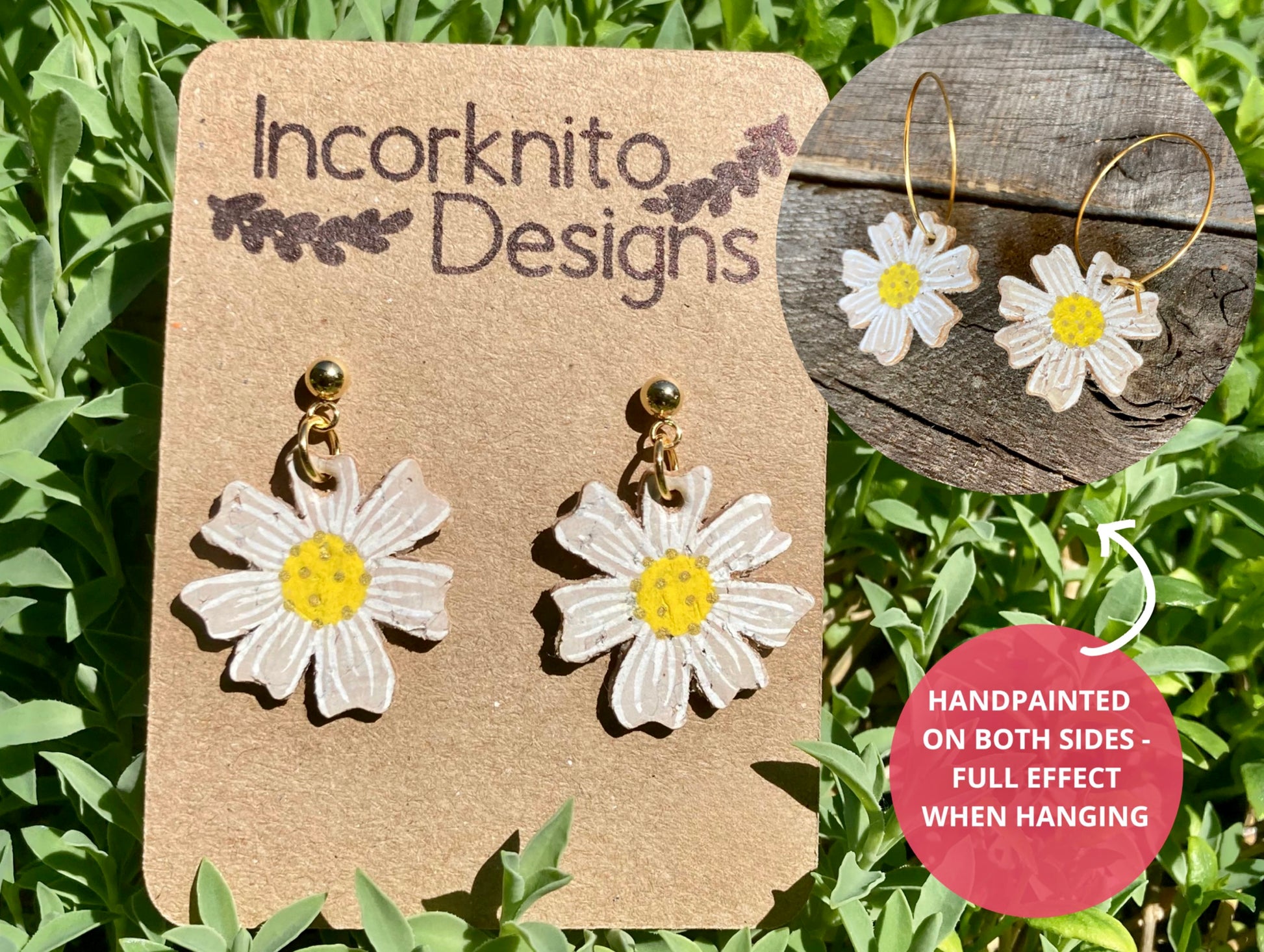 Image showing our daisy earrings are double sided