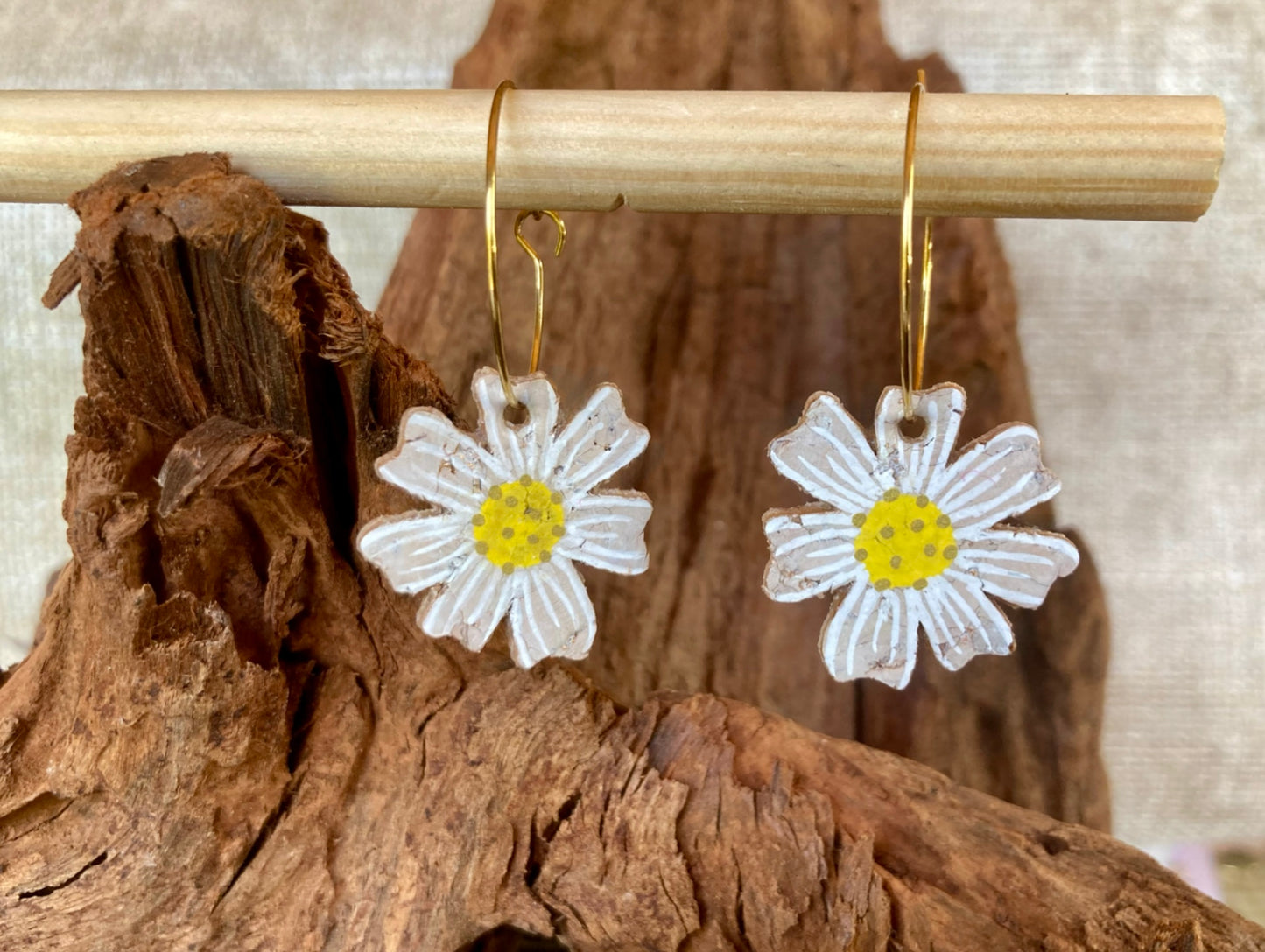 White and Yellow Daisy Earrings