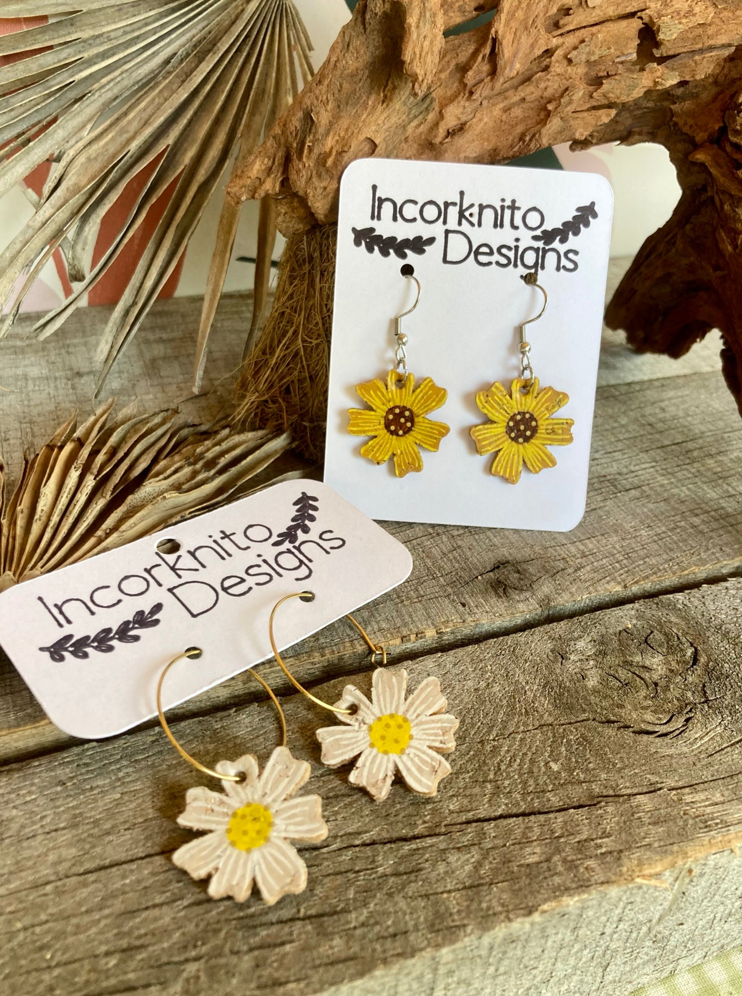 White and Yellow Daisy Earrings