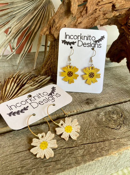 White and Yellow Daisy Earrings