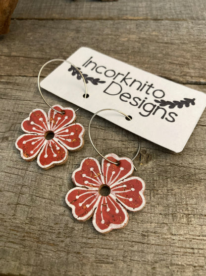 Large Rust Flower Hoop Earrings