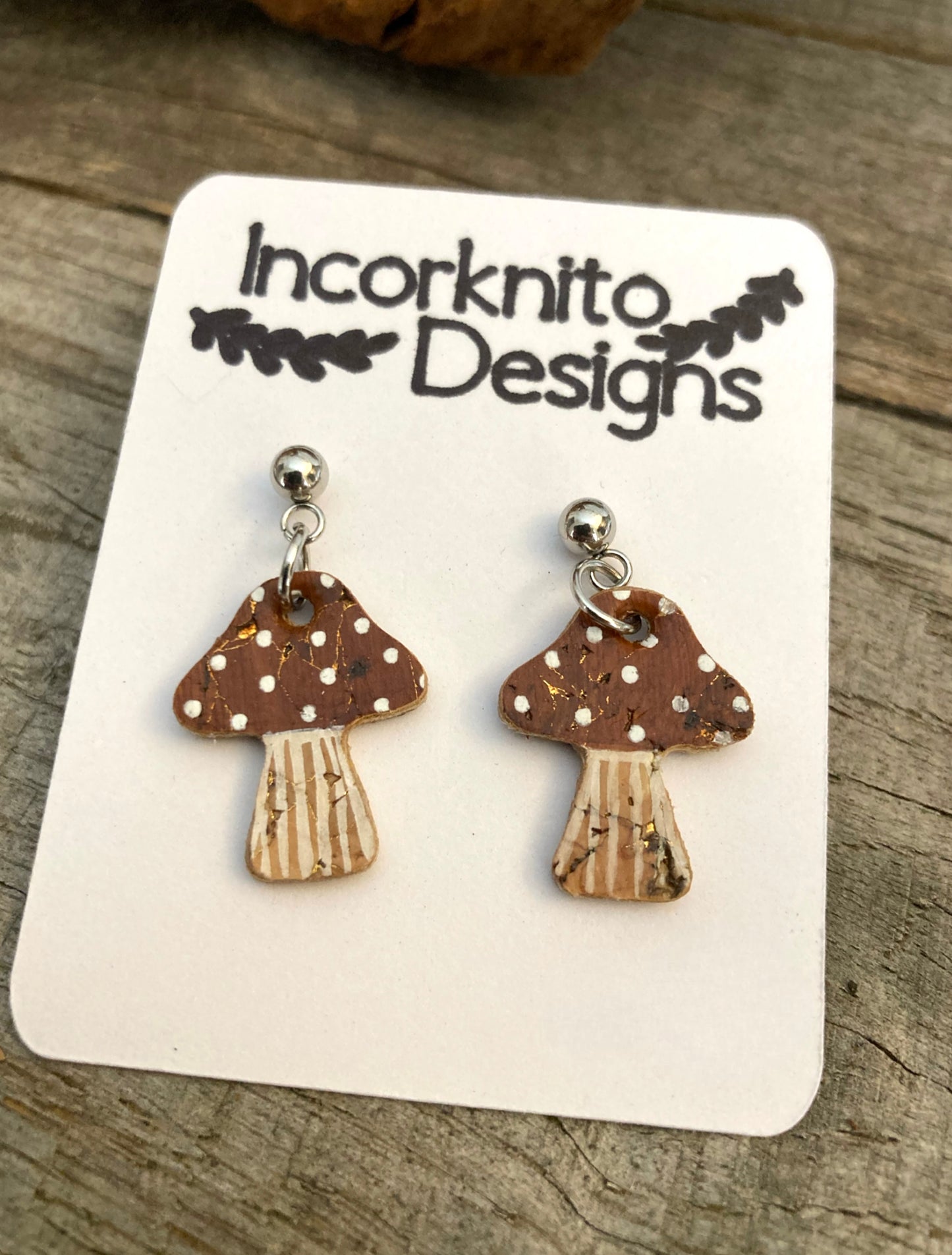 Medium Brown Toadstool Earrings