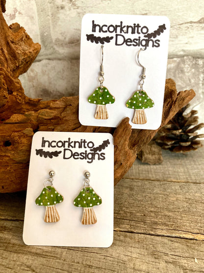 Medium Green Toadstool Earrings