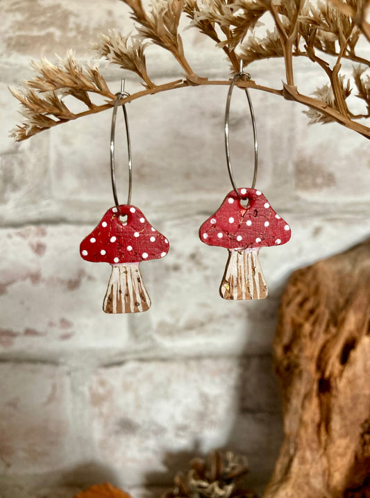 Large Red Toadstool Hoop Earrings