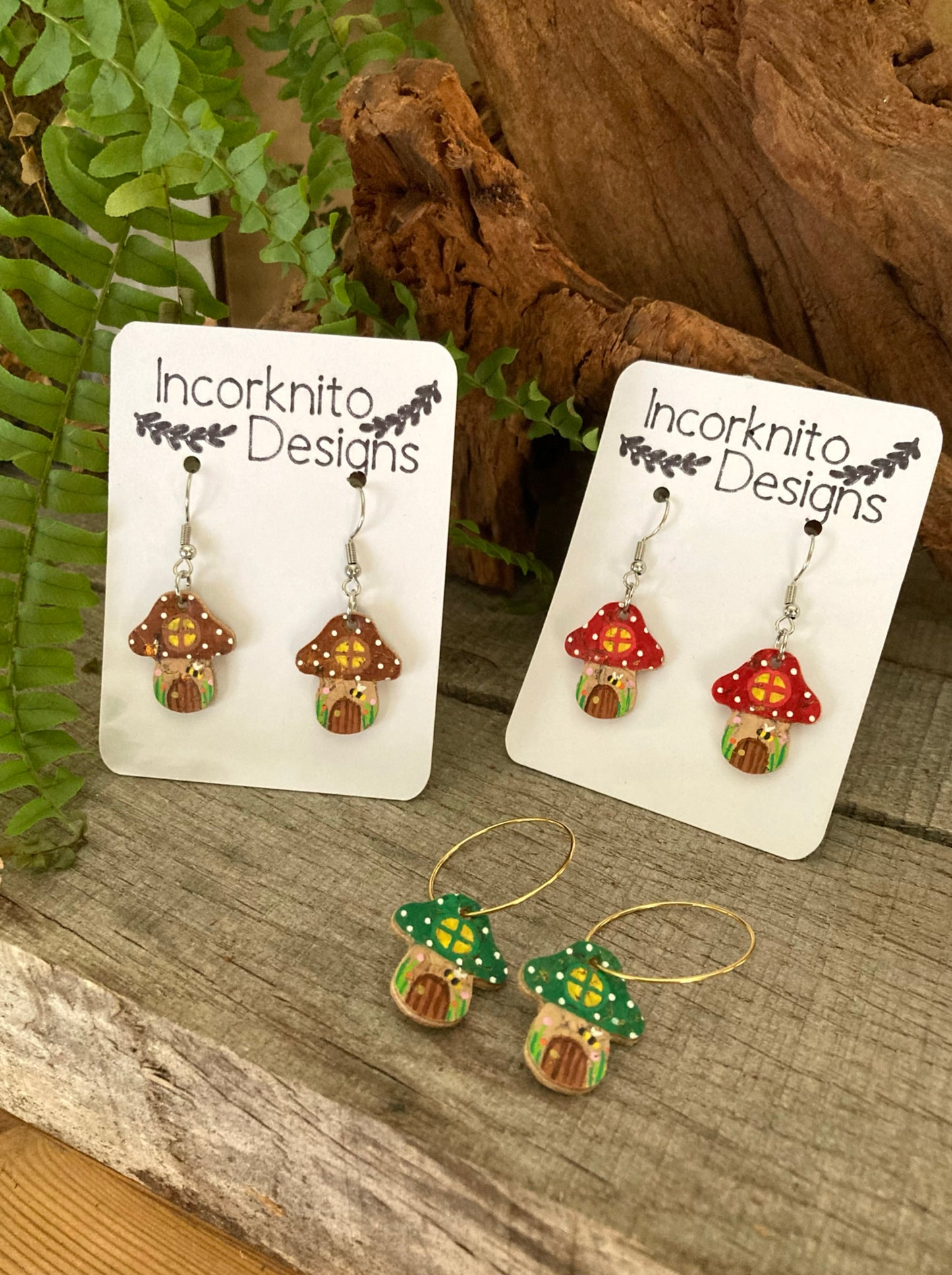 Green Fairy House Toadstool Earrings