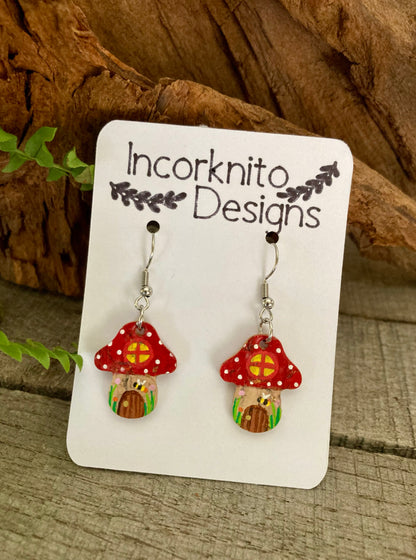 Red Fairy House Toadstool Earrings