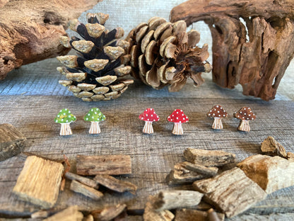 Toadstool Studs - Green, Red & Brown