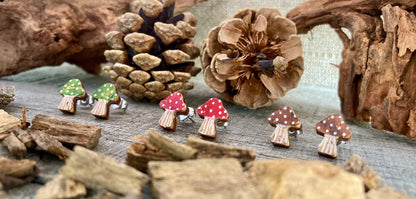 Toadstool Studs - Green, Red & Brown