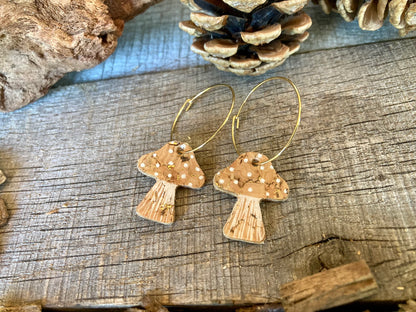 Large Natural Beige Toadstool Hoop Earrings