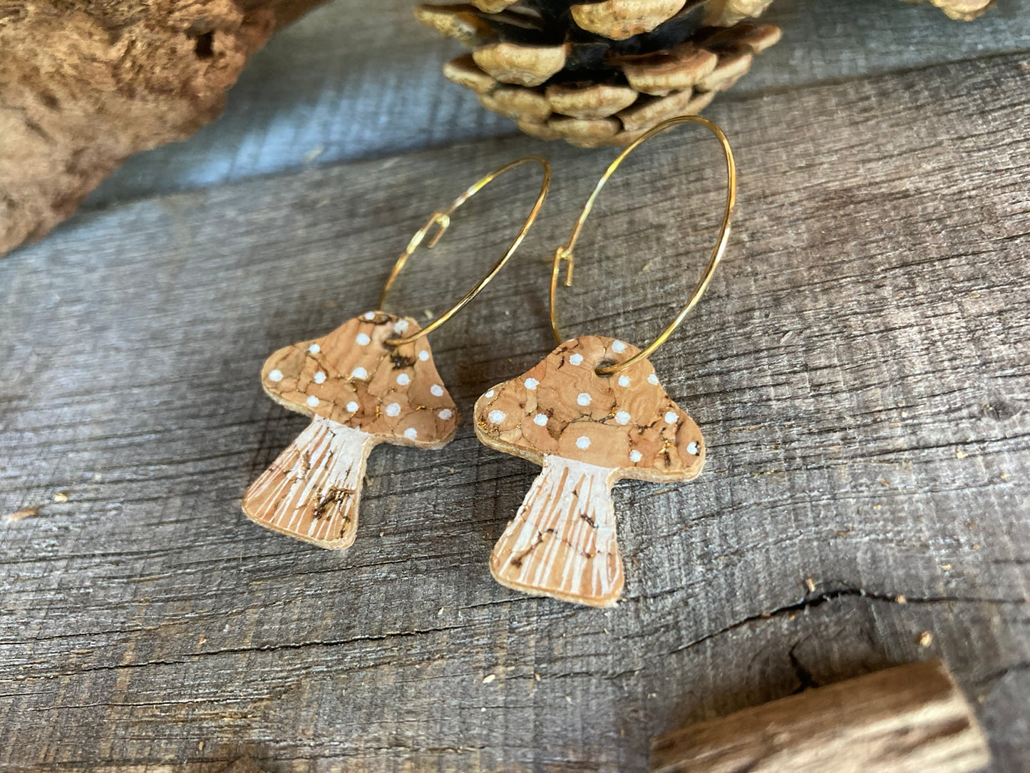 Large Natural Beige Toadstool Hoop Earrings