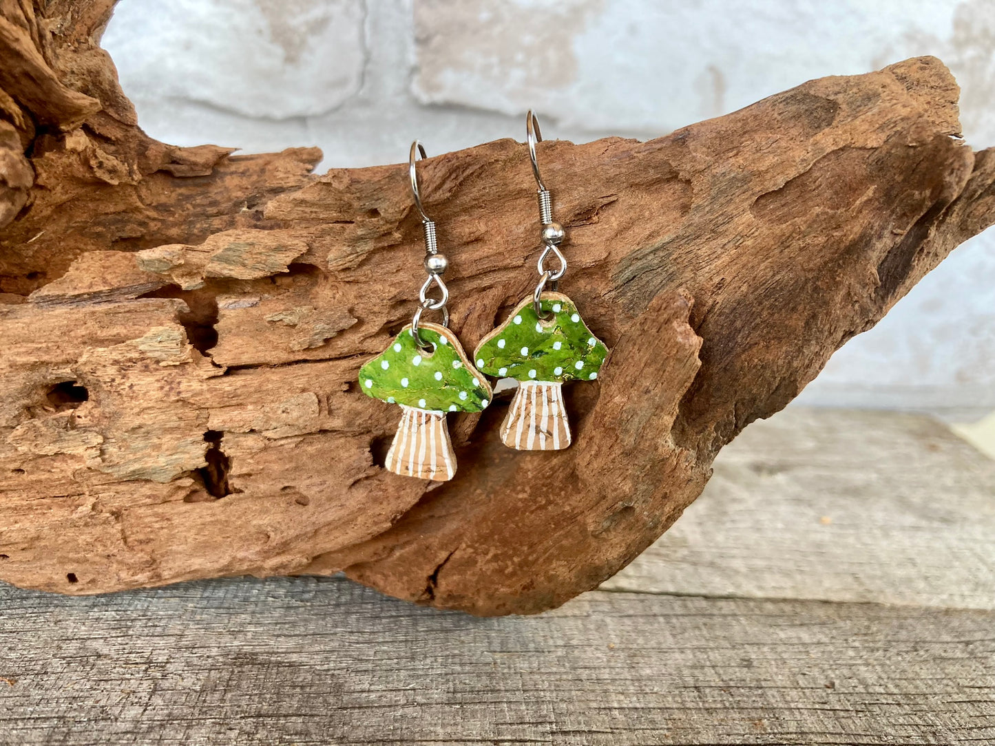 Medium Green Toadstool Earrings