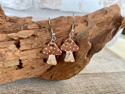 Medium Brown Toadstool Earrings