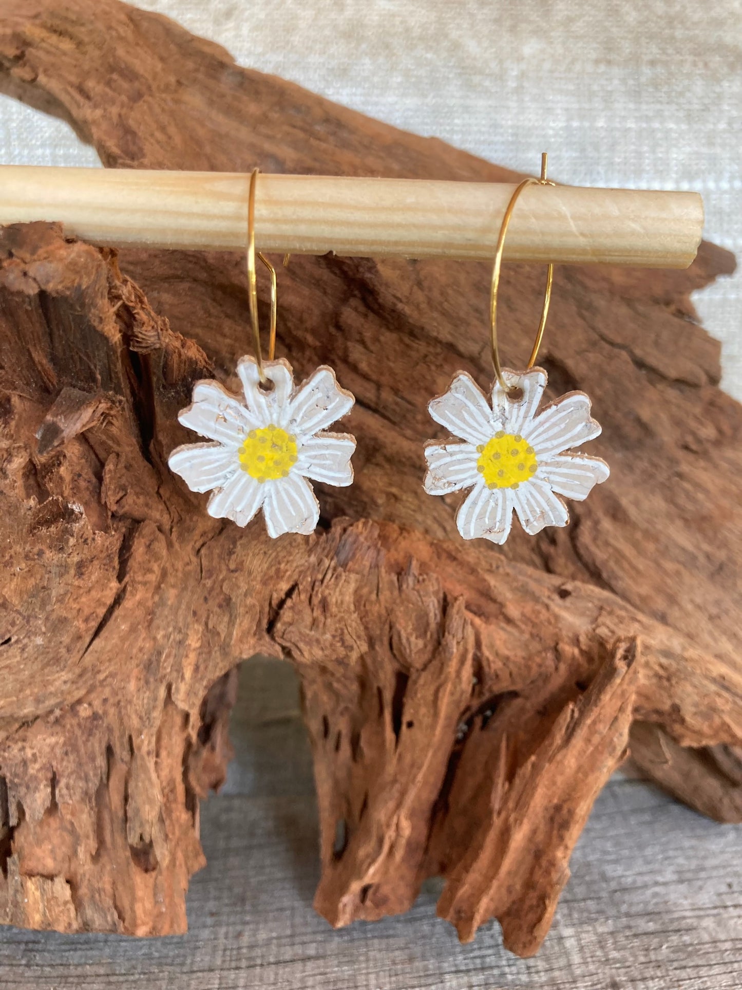 White and Yellow Daisy Earrings