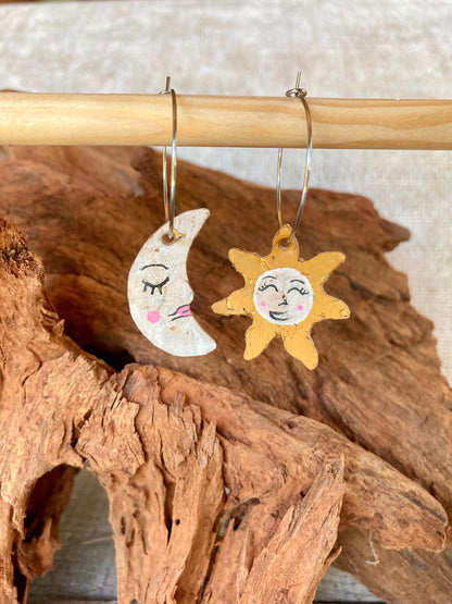 Stylish Sun and Moon cork earrings – eco-chic celestial accents