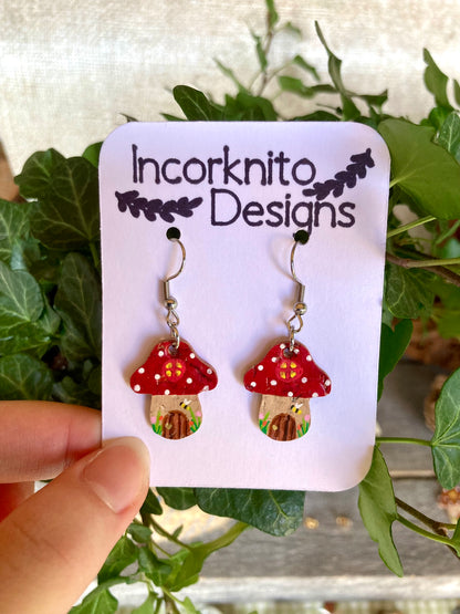 Red Fairy House Toadstool Earrings