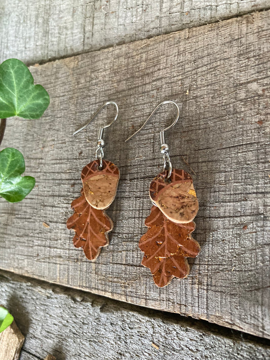 Acorn and Oak Leaf Dangle Earrings