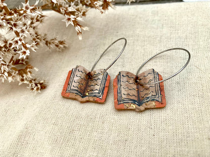 Book Earrings - Orange, Brown, Pink or Green