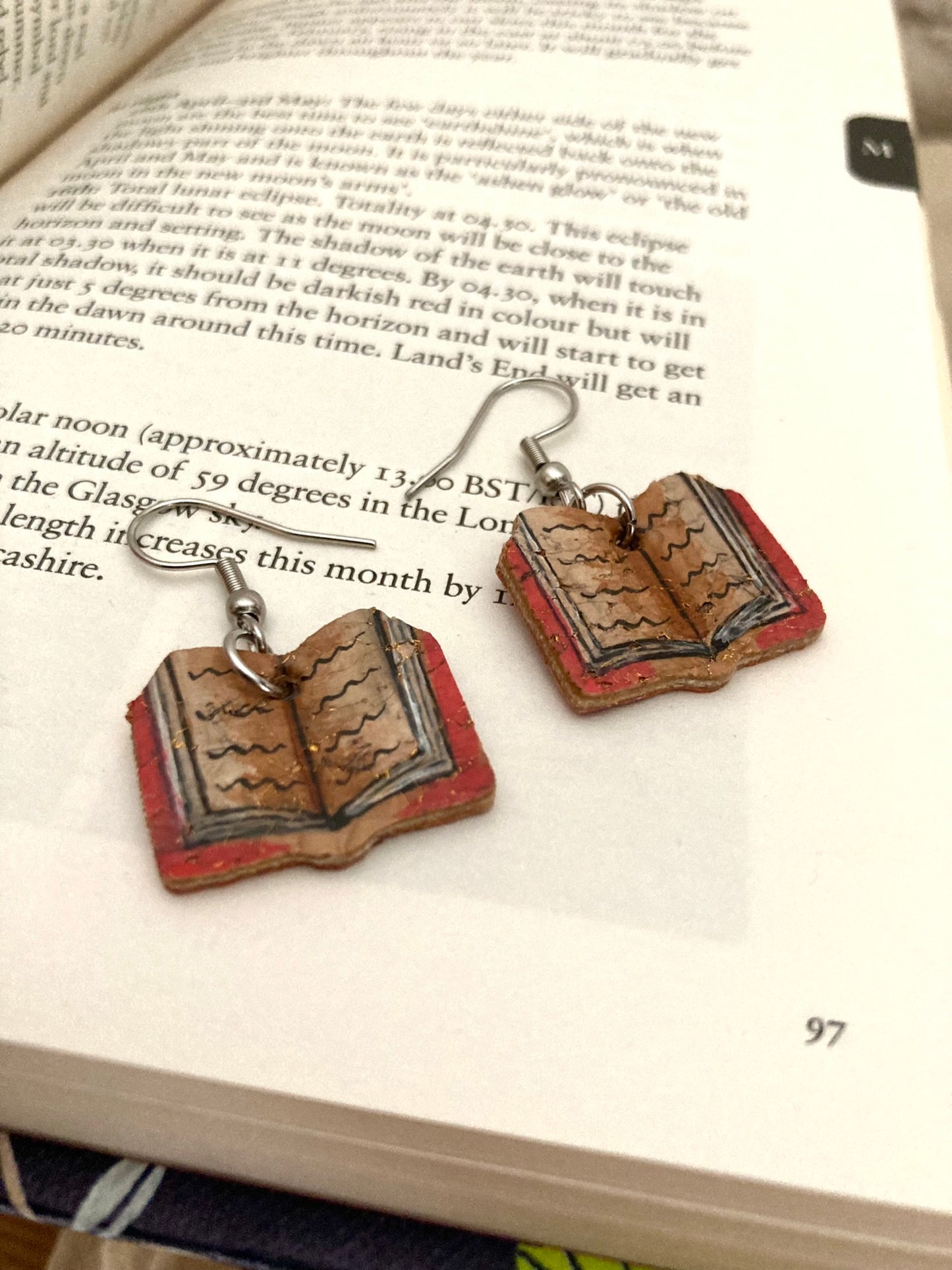 Book Earrings - Orange, Brown, Pink or Green