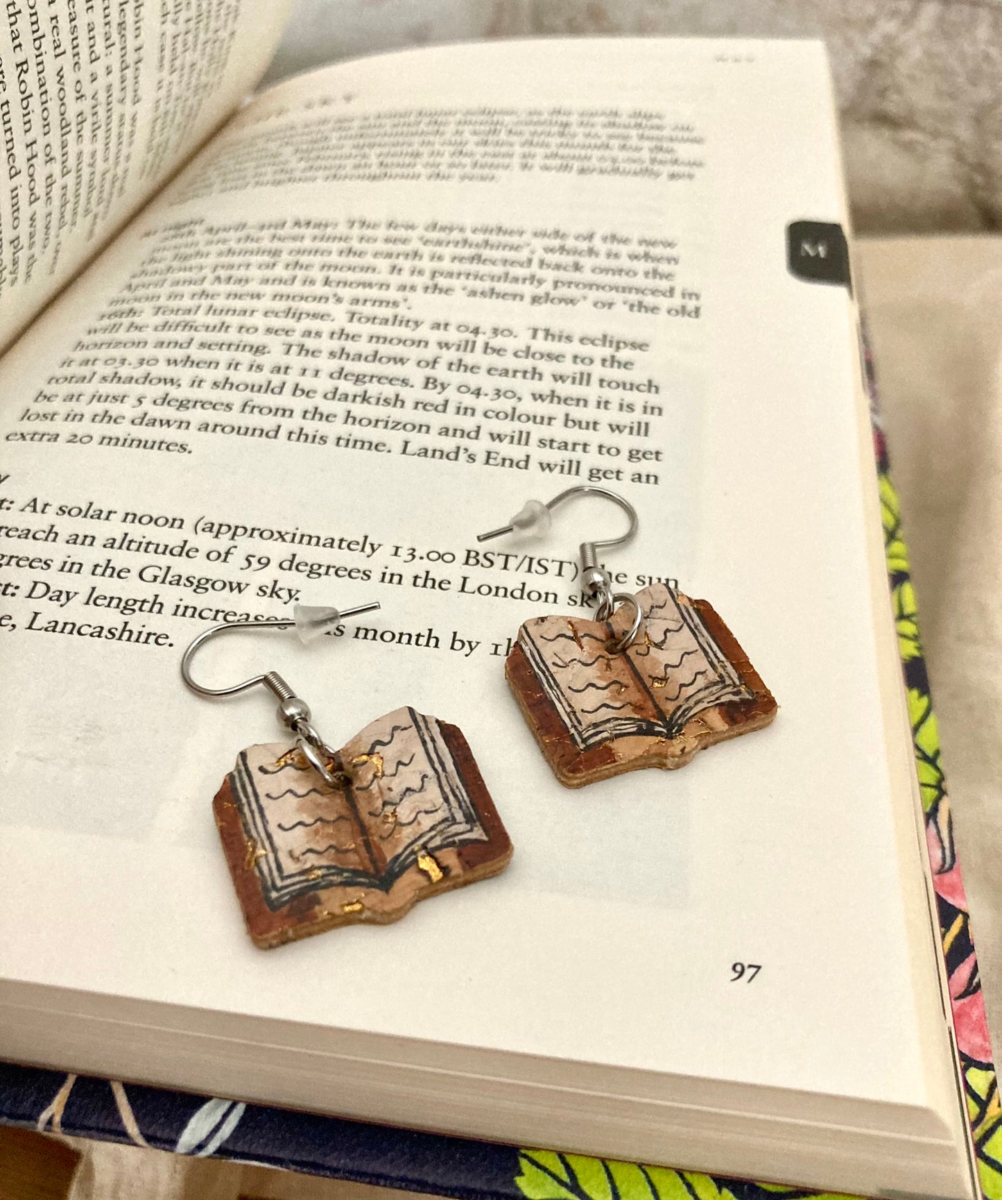 Book Earrings - Orange, Brown, Pink or Green