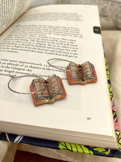 Book Earrings - Orange, Brown, Pink or Green