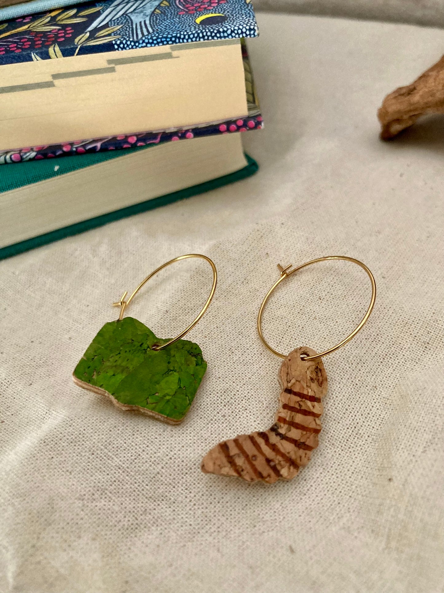 Natural Book Worm Earrings - Green, Orange or Brown Book