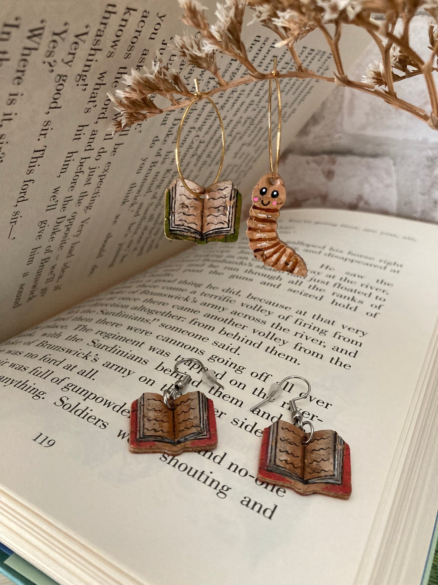 Book Earrings - Orange, Brown, Pink or Green