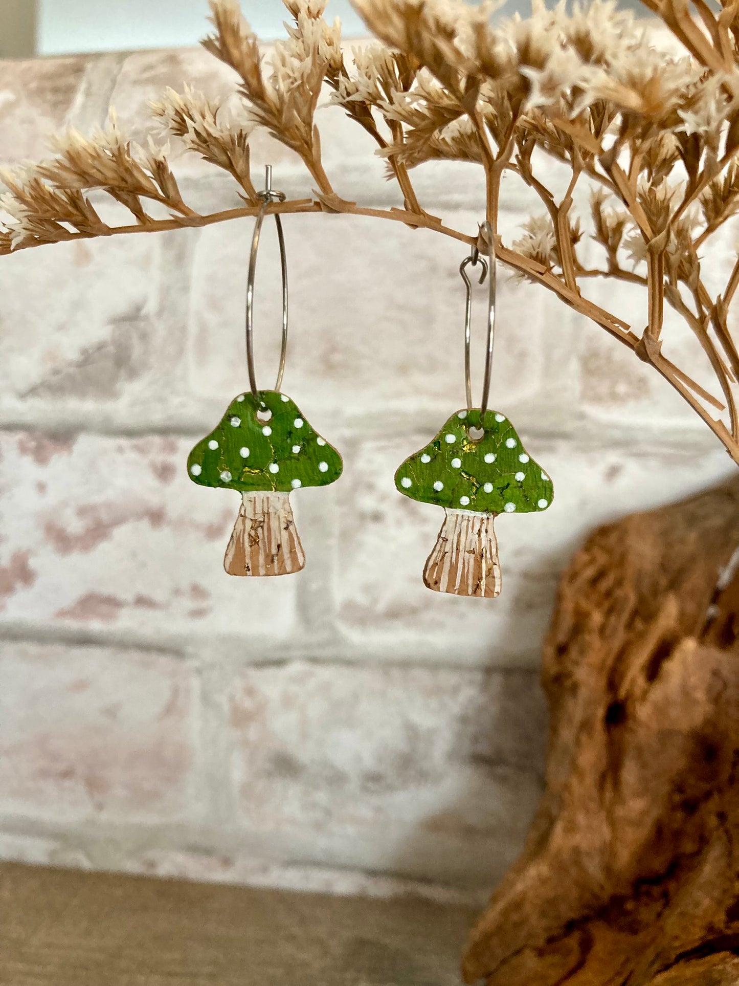 Large Green Toadstool Hoop Earrings