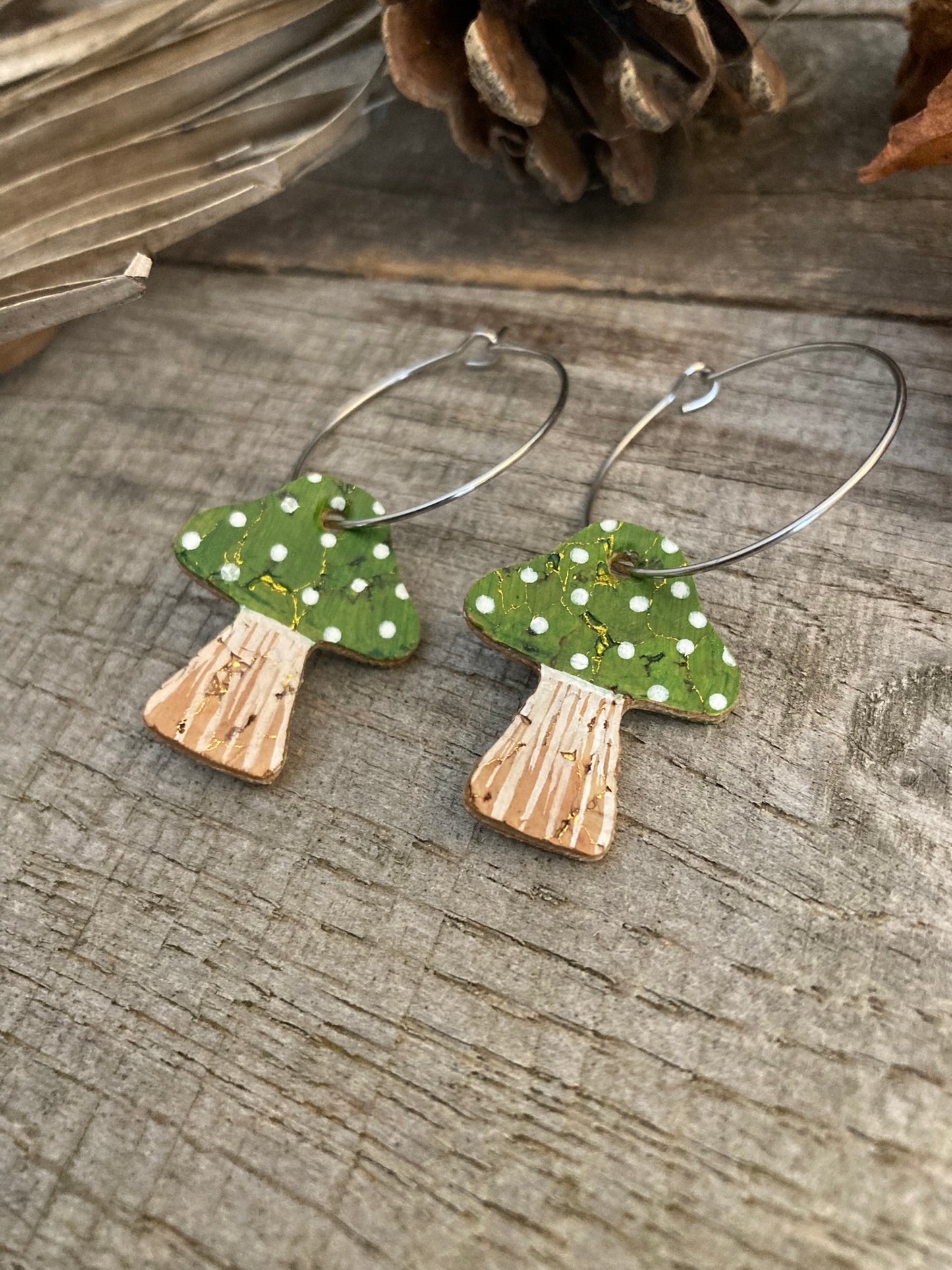 Large Green Toadstool Hoop Earrings