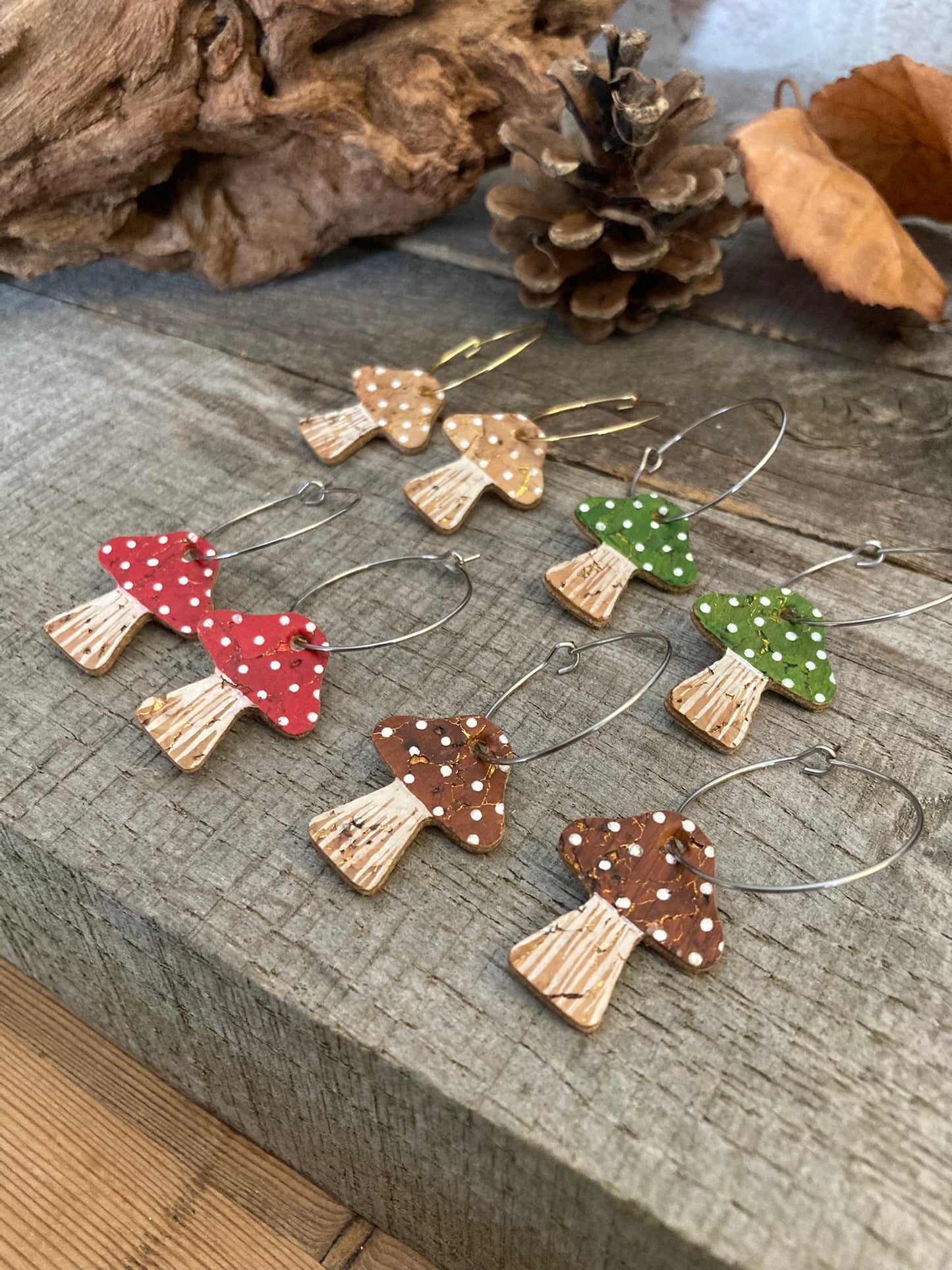 Large Brown Toadstool Hoop Earrings