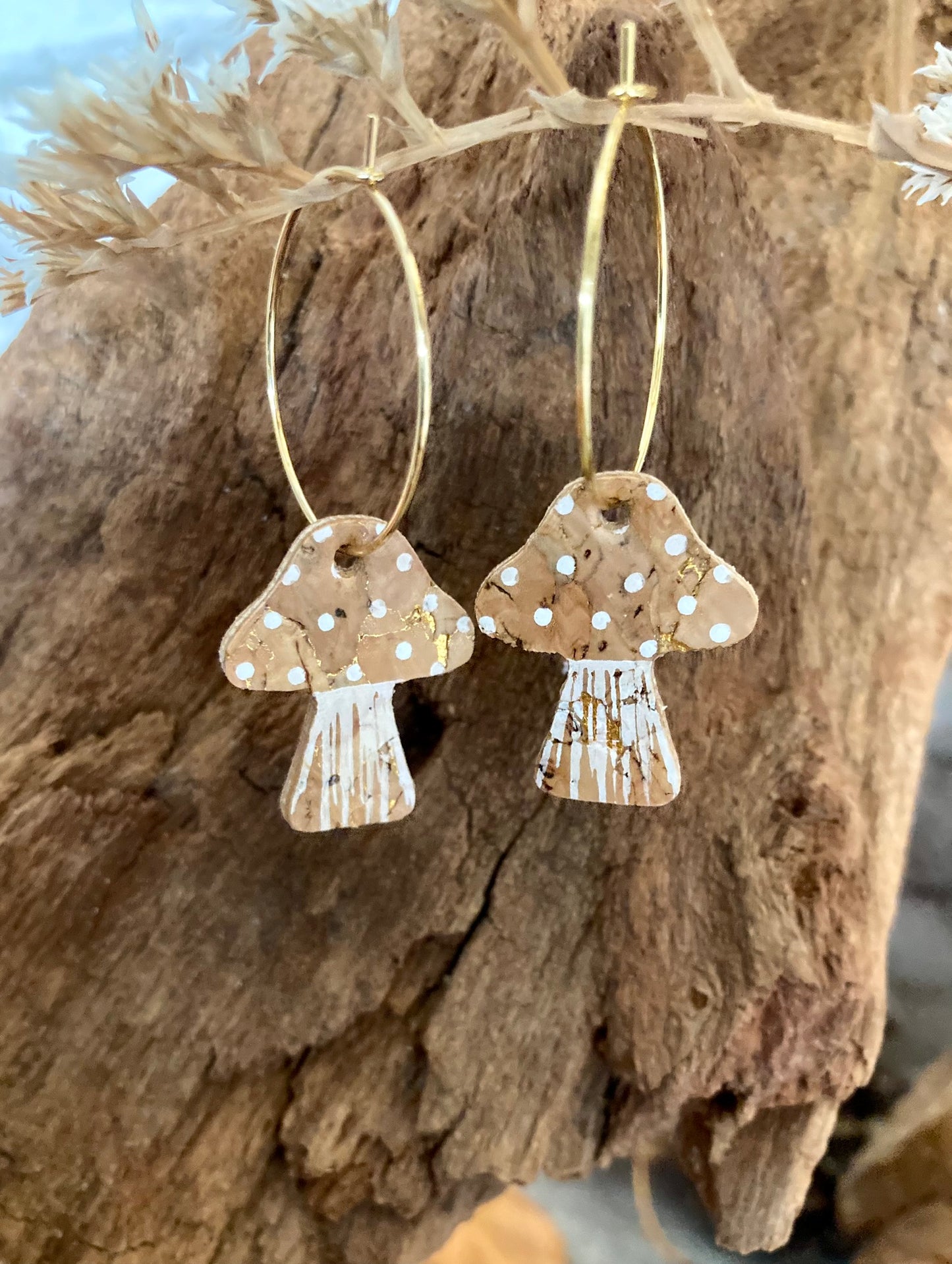 Large Natural Beige Toadstool Hoop Earrings