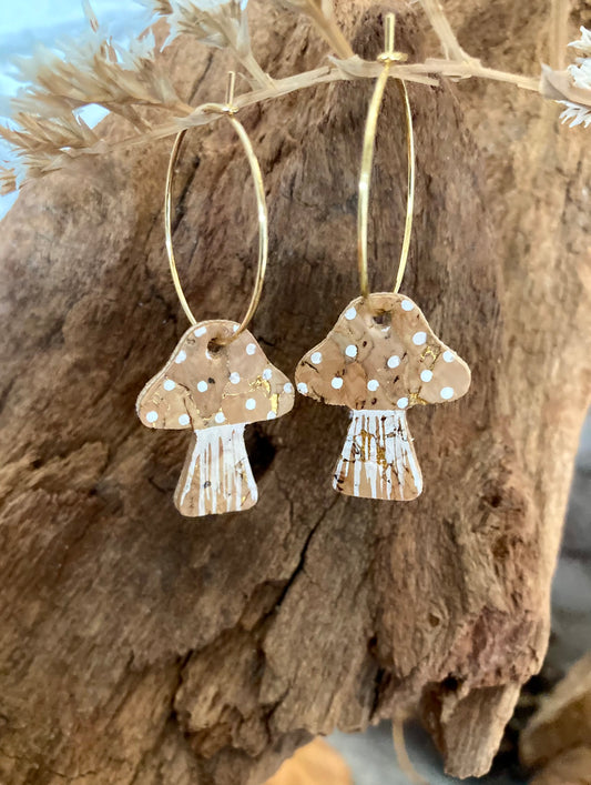 Large Natural Beige Toadstool Hoop Earrings